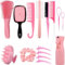 FREECOZYER Tangle Teezer Haarbürsten-Set, 14-teilig, Kammwerkzeuge mit Sprühflasche, Kantenkamm, lockige Haarbürste, Rundbürste, Kopfhautbürste und Haarspangen, Haarpflege-Styling-Werkzeuge (Rosa)