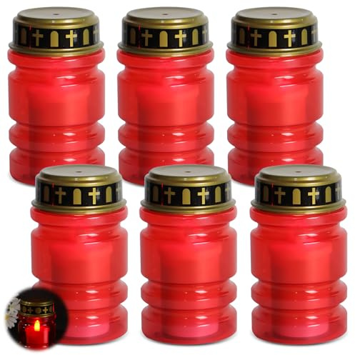 WIYETY LED Grabkerze Grablicht Rot 6 Stück IP44 Wasserdichte Outdoor Grablichter mit Flackereffekt, Batteriebetriebene Friedhofskerze Flammenloses Kerzenlicht