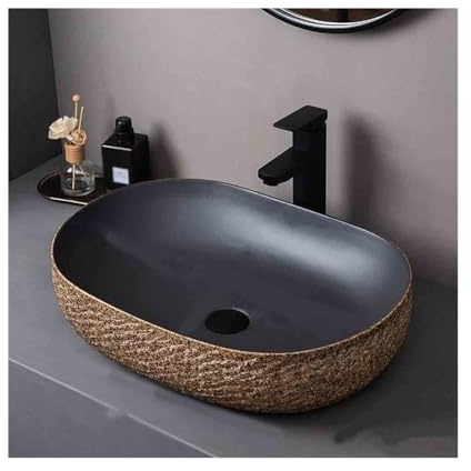 Dall'elegante Lavabo da appoggio grande, lavabo singolo, ovale in ceramica for bagno, for interni ed esterni, con accessori Senza