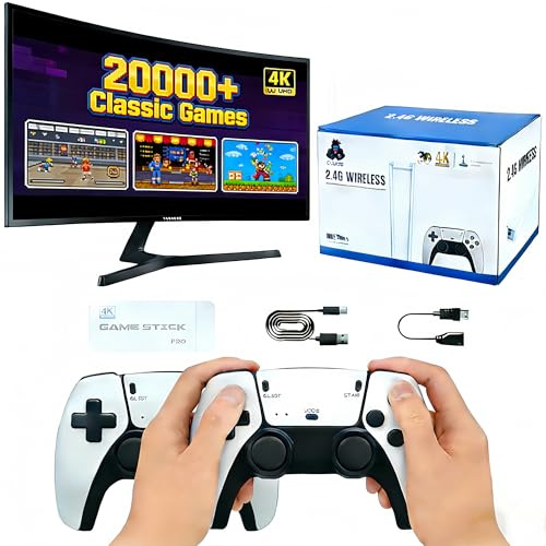 Console De Jeu Rétro avec 20000 Jeux,2025 RétroConsole avec Prise D'émulateurs, Sortie 64gb émulateur pour Console Vidéo Mise à Niveau De Contrôleurs sans Fil Doubles pour TV (Blanc + Noir, 64, Go)