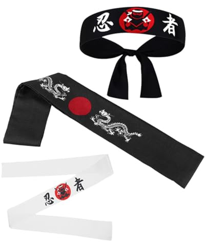 CONGARTENO Ninja Stirnband 3 Stück mit Japanischem Sushi Chef Stil Komfortables Stirnband aus Strapazierfähigem Stoff für Fitness Küche und Freizeit
