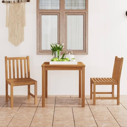 JHQHSM 3-TLG. Garten-Essgruppe aus Massivholz Teak für Küche Terrasse Garten, Wetterbeständige Outdoor Möbel mit Wasserbasierter Lasur, Robuster Esstisch und Stühle, Langlebiges