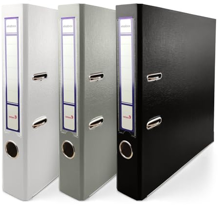 Netuno 3x Aktenmappe DIN A4 schmal Weiß Schwarz Grau 5cm Kunststoff PP | Archivordner für Notizen und Belege – Registratur in Verwaltung, Kanzlei und Lager