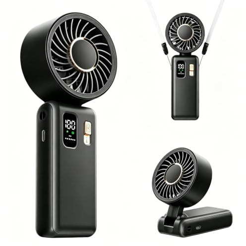 Ventilador de mano, mini ventilador portatil USB 6000mAh recargable turbo ventilador con pantalla LCD, 1-100 velocidades ajustables ventilador de mesa 180° plegable para viajes, oficina, exterior