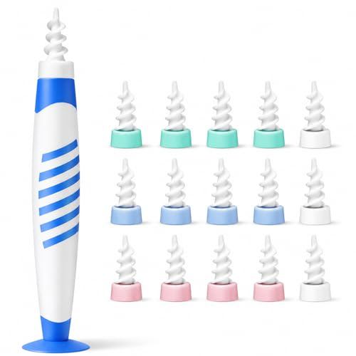 Ear Wax Removal Tool, Spiral Ear Cleaner with 16 Soft Silicone Replacement Tips Reusable Ear Wax Remover Kit for Adults Portable Ear Cleaning Kit