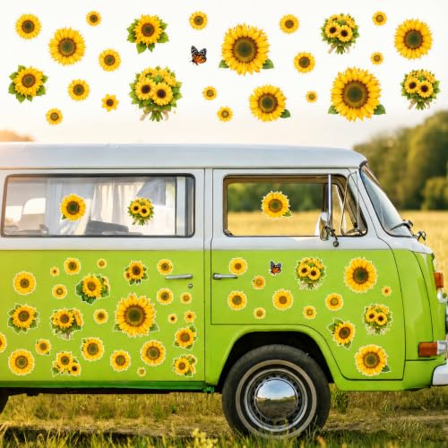 LIULINY 110 PCS Girasole Adesivi Auto, Autoadesivo Adesivi Auto Hippie Fiori Fiore, Lmpermeabile Stickers Fiore Decorazione Car Decalcomanie, per Moto Computer Bici Casco Macchina