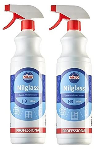 Nilco Set of 2 Nilglass Professional H3 Glass Mirror Cleaner 1 Litre - Trigger Spray Bottle For Cars Homes Window Cleaning No Smears Quick Easy to Use Also Very Good on Chrome - TWO PACK