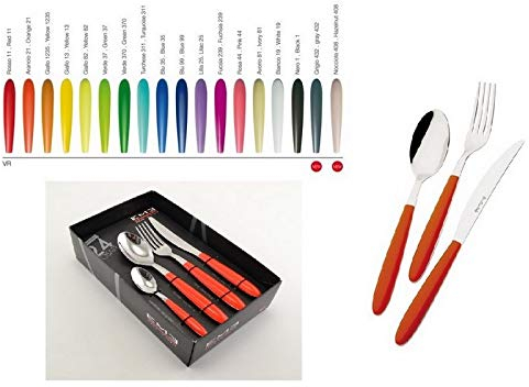 EME Posateria Made In Italy - Servizio 24 Posate Tavola Vero 6 Persone Acciaio 18/C Moderne Colorate, Colore Manico: Bianco Trasparente 19