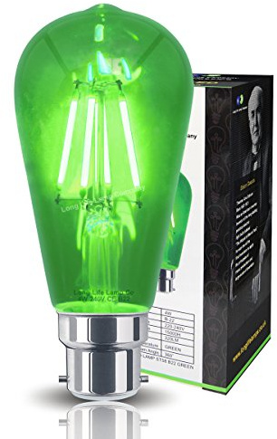 Long Life Lamp Company Ambient 4w Vintage LED Filament Green Light Bulb B22 Clear Glass ST58