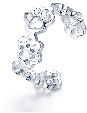 NEWL Ring aus 925er-Sterlingsilber, verstellbare Katzen- und Hunde-Fußabdrücke, Pfotenabdrücke, für Damen, Party-Silberschmuck, Metall, Kein Edelstein