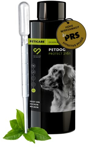 Peticare Zecken-Schutz Mittel für Hunde | Spot-On auf pflanzlicher Basis | gegen Zecken & Milben Aller Art | wasserfester Schutz | einzigartiges PRS® System für Lange Wirkung - petDog Protect 2161