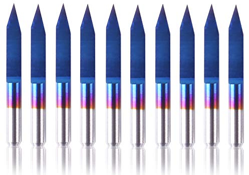 SainSmart Genmitsu 10Pcs Nano Blue Coat Gravierstichel, 30 Grad 0,1 mm Spitze 1/8 Schaft CNC Fräser Satz, Konisches V-Bit