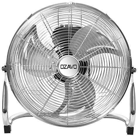 OZAVO Ventilador de Suelo Cromado Industrial 50CM, 80W, 3 Velocidades, 3 Aspas Metálicas, Motor de Cobre, Cabezal Inclinación Ajustable, Portátil para Hogar, Oficina, Gimnasio, Fábrica, Garaje