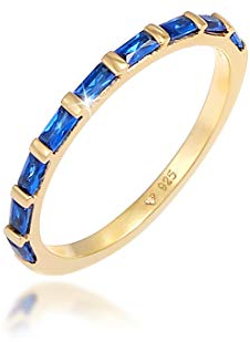 Elli PREMIUM Ring Damen Bandring Funkelnd mit Synthetischen Saphiren aus 925 Sterling Silber Vergoldet
