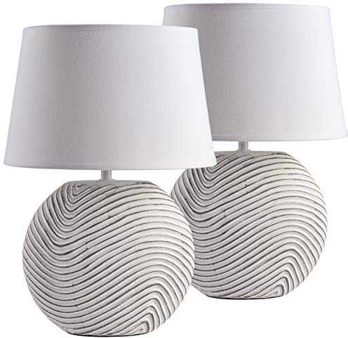 BRUBAKER 2er Set Tisch- oder Nachttischlampen Weiß Keramikfüße in zweifarbigem, mattem Finish - 38 cm Höhe, Weiß/grau