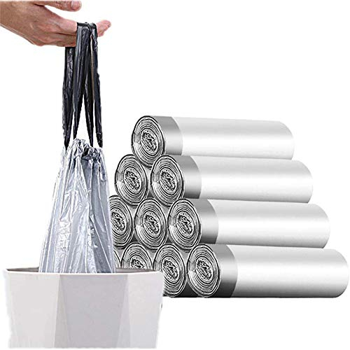 LKJHG Sac à ordures Tote Bag 4 Rouleaux 60 Sacs de 10L-20L Sac à ordures, poignée coulissante, Super résistance, étanche, 45X50cm, Gris, Opaque