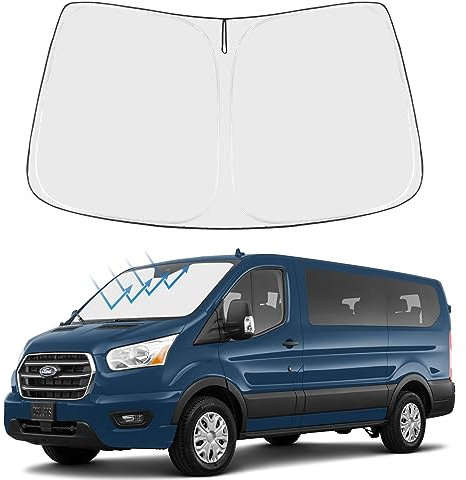Proadsy Front Windshield Sun Shade Foldable Sunshade Protector Custom Fit 2021 2020 2019 2018 2017 2016 2015 Ford Transit Accessories 2021 Upgrade, Silver