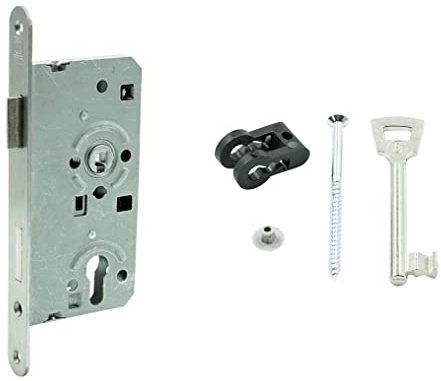 Buddy4Home house accessoires Buntbart Tür-Einsteckschloss für Zimmertüren Schlosskasten aus verzinktem Blech Edelstahl Schließblech Stulp 24mm Dornmaß 55mm Din Rechts Nuss 8mm