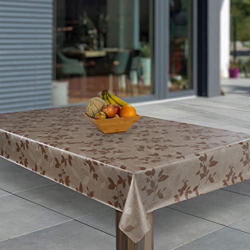 laro Wachstuch-Tischdecke Abwaschbar Garten-Tischdecke Wachstischdecke PVC Plastik-Tischdecken Eckig Meterware Wasserabweisend Abwischbar AQ, Muster:Braun Beige Blätter geprägt, Größe:130x160