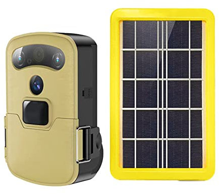 JoyFan Wildkamera mit 5V Solarpanel, 720P HD Wildkamera mit Bewegungsmelder Nachtsicht mit 120 °Bewegungssensor wasserdichte Jagdkamera für die Erforschung von Gärten im Freien