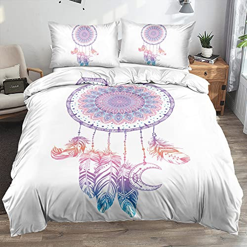 Luowei Bettwäsche Traumfänger 135x200 4tlg weiß Mandala mit 80x80 Kissenbezüge, Mikrofaser