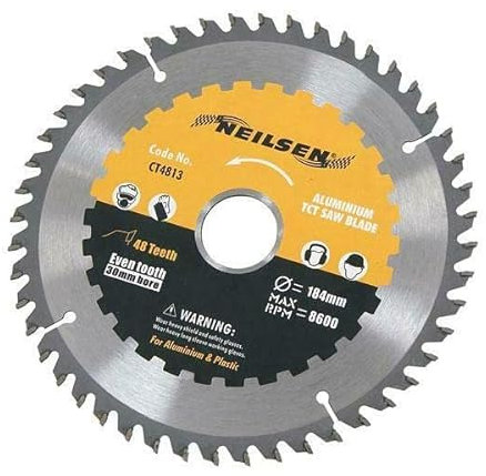 Neilsen CT4813 TCT Circular Saw Blade | 184mm Diameter, 30mm Bore, 48 Teeth, Max Speed 8600rpm | For Aluminium, Brass, Copper, and Plastic