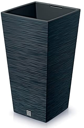 Anthrazitfarbenes Pflanzgefäß mit Behälter, Kollektion FURU, 34,5 x 34,5 x 66 cm, Fassungsvermögen 24 L.