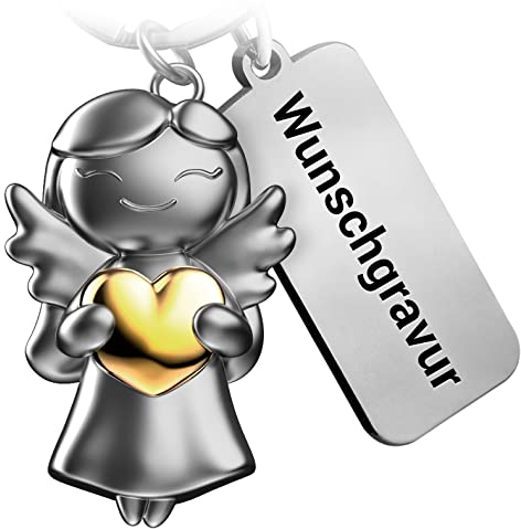 FABACH Schutzengel Schlüsselanhänger Star mit Herz und Wunschgravur - Engel Glücksbringer Schlüsselanhänger Liebe mit personalisierter Gravur - Schutzengel Glücksbringer mit Wunschtext Gravur
