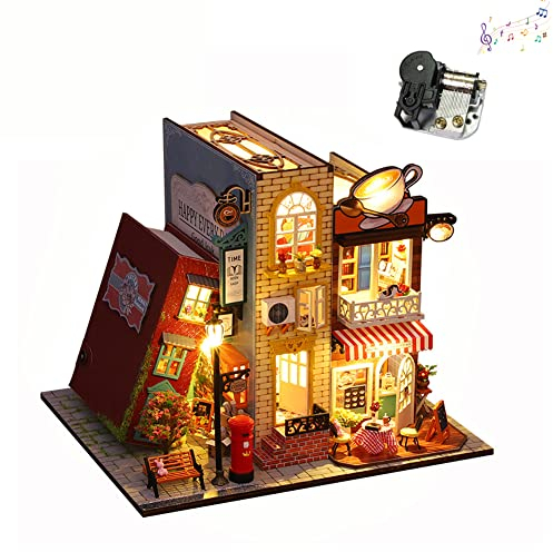 3D Holz Buchständer Puzzle DIY Puppenhaus Holz Buchstützen Book Nook Modellbau Kit mit LED-Licht für Teenager und Erwachsene zum Bauen-Kreativität Geschenk für Geburtstage Halloween (Musik)