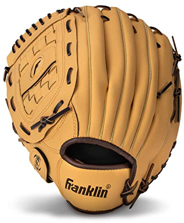 Franklin Sports Baseball + Softball Glove - Field Master Baseball + Softball Mitt - Adult + Youth Glove - Men's + Women's Baseball + Softball Gloves - Left Hand Throw - 12.5 - Camel Brown