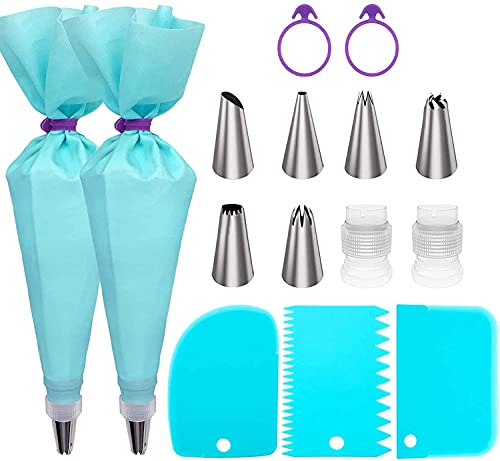 Uwish™ Piping Bags and Nozzles Set, Cake Decorating Supplies for Baking with Reusable Pastry Bags and Tips, Standard Converters, Silicone Rings, Cake Decorating Tools for Cookie Icing, Cake, Cupcake