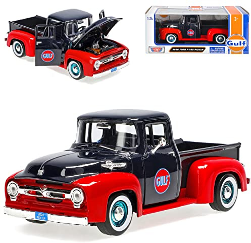 Motormax Ford F-100 Pickup Blau Rot 2. Generation 1953-1956 1/24 Modell Auto mit individiuellem Wunschkennzeichen