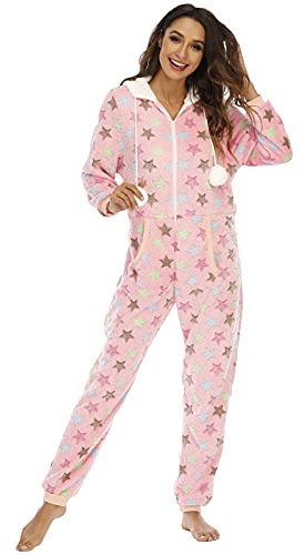 Combinaison de Noël pour femme - Avec pieds - Combinaison d'hiver - Pyjama Combinaison de Noël - Combinaison douillette - Avec fermeture éclair, Z3 rose., M