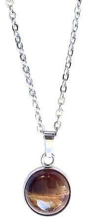 Naturstein-Halskette für Frauen - Versilberte Edelstahlkette und Heilstein-Anhänger - Schützender Charme - Ideal als Geschenk (Tigerauge)