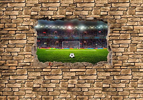 wandmotiv24 Fototapete 3D Fußballfeld - Steinmauer, 400 x 280 cm - selbstklebende Strukturtapete, Wanddeko, Wandbild, Wandtapete, 3D-Optik, Wandbruch, Fußball M0669