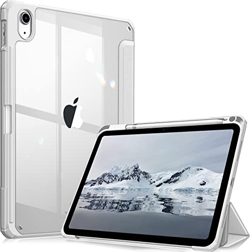 Fintie Hybrid Hülle für iPad (A16) 11 Generation 11 Zoll 2025, iPad 10 Generation 10.9 Zoll 2022 mit Stifthalter - Stoßfeste Schutzhülle mit transparenter Hartschale auf der Rückseite, Silver