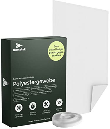 Nematek Polyester Fliegennetz Fenster - Fliegengitter Fenster ohne Bohren - Fliegengitter zum Kleben - individuell zuschneidbar - Fliegengitter (Weiß, 100x100 cm)