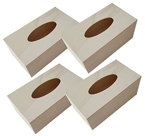 COHEALI 4er-Box DIY Taschentuch Box Kosmetiktücher Spender Für Gesichtstücher Taschentuchhalter Rechteckig Unvollendete Taschentuchbox Taschentuchhalter Aus Holz Büro Gewebe Hölzern Leer
