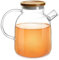 Impolio Teekanne mit Siebeinsatz, Teekanne Glas mit Holzdeckel, Hitzebeständiges Borosilikat Glas, Teekanne mit Edelstahl Sieb, Teekannendesign, Teeservice, Teapot