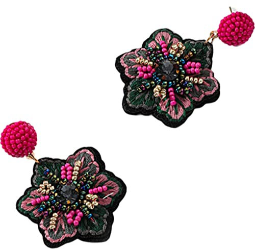 Pendientes colgantes de fantasía para mujer, pendientes hipoalergénicos, joyas, regalo para madres, cumpleaños, Navidad, San Valente, bordado flor fucsia, Cobre