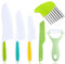 WOODFIB 6PCS Kitchen Safety Knives for Kids, Reusabl Children's Cooking Knives in 4 Sizes, Plastic Paring Knife and Potato Slicer for Vegetables, Fruits, Salad, Cake (Green)