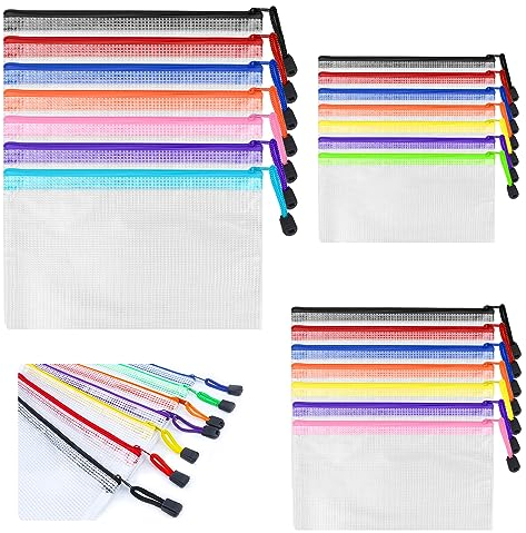 21 Stück Dokumententasche A4 A5 A6, Bunte Dokumententasche in 7 Farben,Wasserdichte Dokumententasche Durchsichtig Zip Beutel für Büros Schule Reise