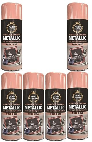 YORKSHIRE HOMEWARE 400ml Gloss Shimmering Metallic Finish Spray Paint Aerosol Quick Drying Sprays Fast Dry and Excellent Coverage Interior & Exterior Metal, Wood, Plastic, Rose Gold (6 Cans)
