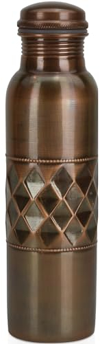 FURNISHFUL FINESSE Kupfer-Wasserflasche zum Trinken, 34 oz, reine Kupfer-Wasserflasche, ayurvedische Wasserflasche für Fitnessstudio, Büro, Wandern, Outdoor (1 Stück, Antike)