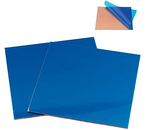 ZDLSDL Chapa de cobre, chapa de cobre de 1 mm, riel de cobre, 99% placa de cobre, chapa de cobre de 1,0 mm de grosor; (2 unidades, 16 x 16 cm), película de doble cara.