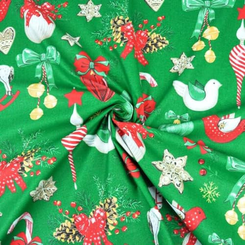 Textrend Baumwollstoff Weihnachten - Stoff zum Nähen - 100% Baumwolle - Weihnachtsstoffe - Textilien 1x1.6m - Stoffe Meterware (Retro-Weihnachtsdekoration - grün)