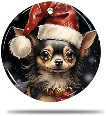 Keramik Weihnachts Ornamente, 7.3Cm Chihuahua-Hund 3D Weihnachtsdeko Für Weihnachtsbaum Christbaum Baumschmuck Anhänger Christbaum Hängeornamente