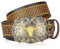 BISON DENIM Herren-Western-Cowboy-Gürtel – Langhorn-Kuh-Muster, Schnalle mit bedruckter gravierter Schnalle, verstellbarer Riemen, Nk1814g+ds052-1zm-brown, 45-47