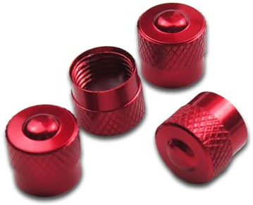 Pitlane Performance® Alu Ventilkappen 4 Stück Ventildeckel; Aluminium Auto-Reifen Schrader-Ventil; Ventilabdeckung Reifenventil-Kappen PKW SUV Motorrad Fahrrad (Rot, Racing)