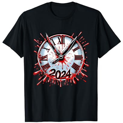 Blutspritzer-Uhr 80er Jahre Slasher Horror Silvester 2024 T-Shirt